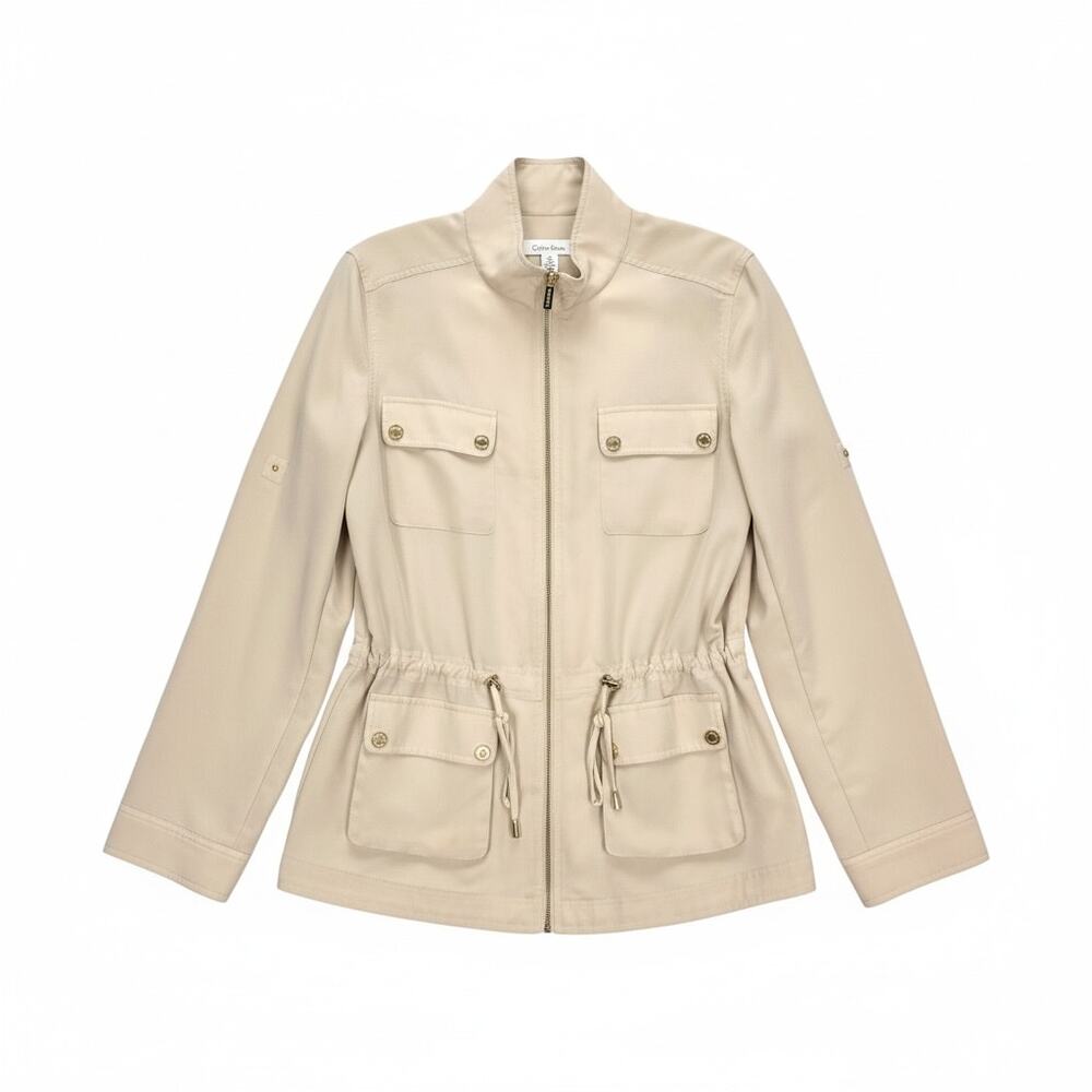 CALVIN KLEIN Women's UTILITY JACKET Beige ROLL TAB SLEEVES Size LARGE